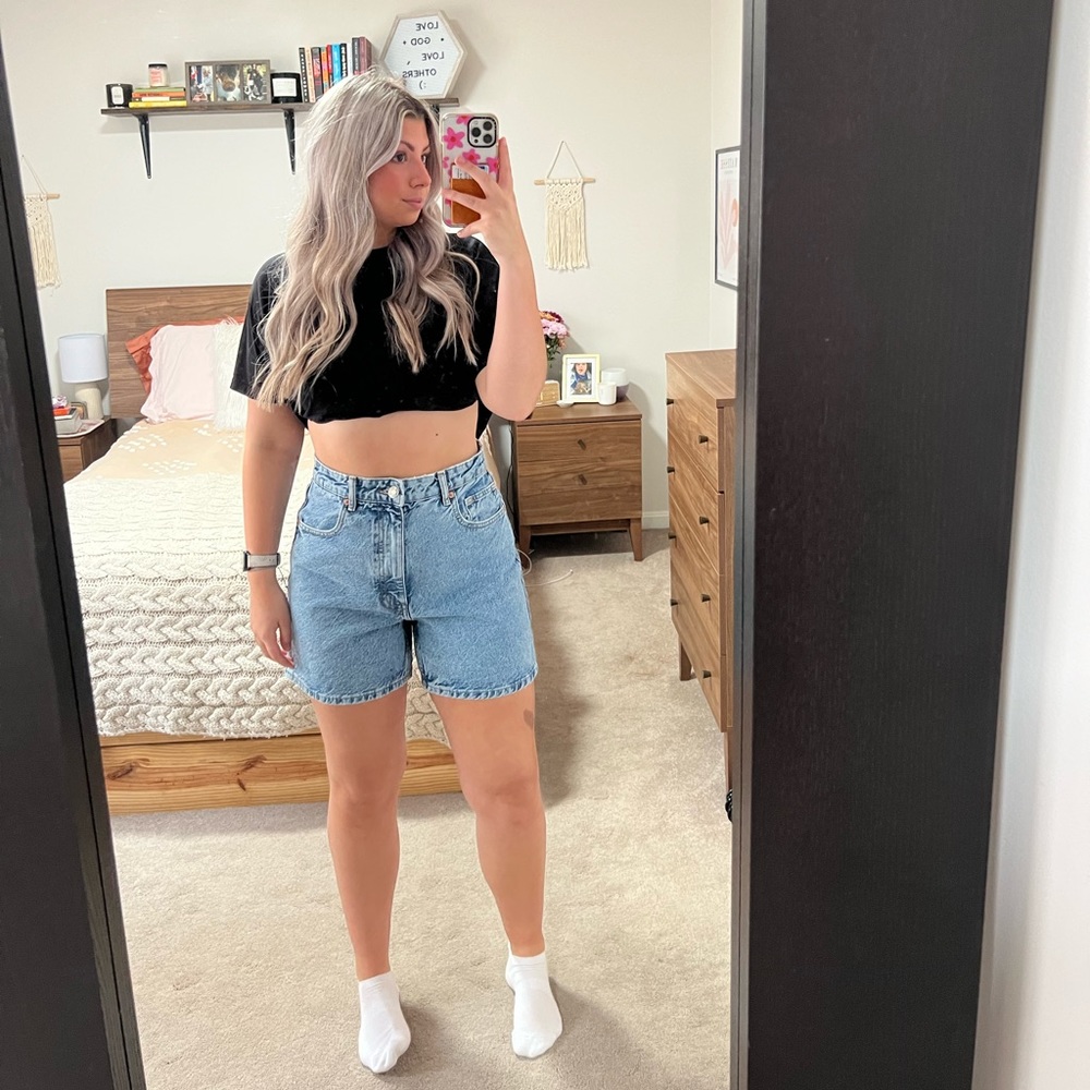 zara denim mom shorts